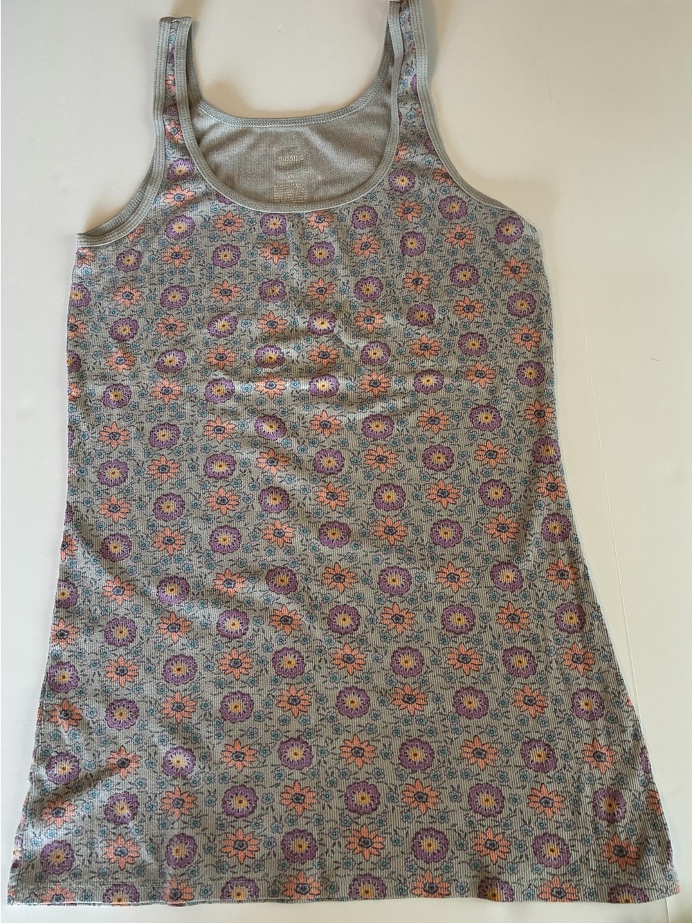 Women's Mossimo Grey Floral Tank Top - Grey with Purple & Peach Flowers Y2K-XL